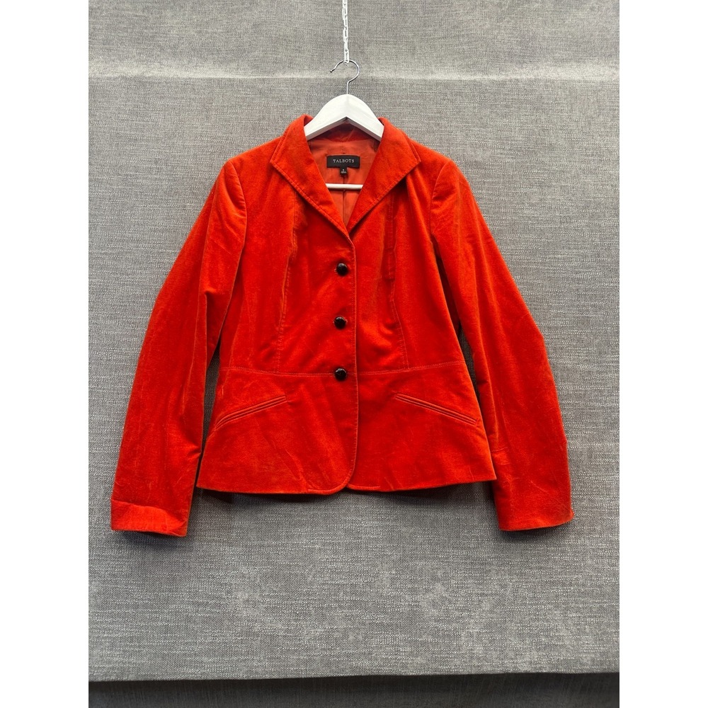 Talbots Velvet Blazer Jackets‎ Womens 6 Orange Lined Notch Lapel Single Breasted